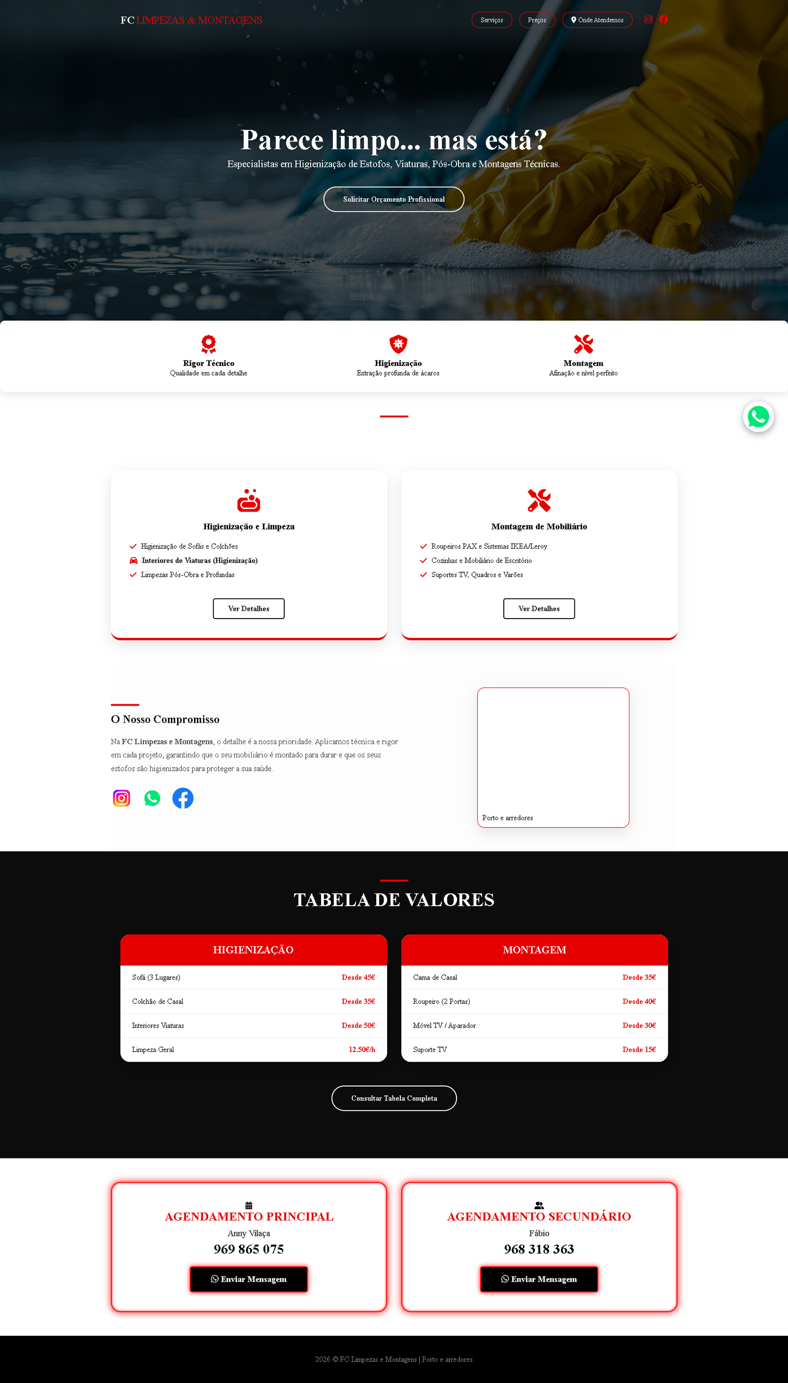 Página completa do site FC Limpezas e Montagens